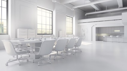 White modern office space with city background