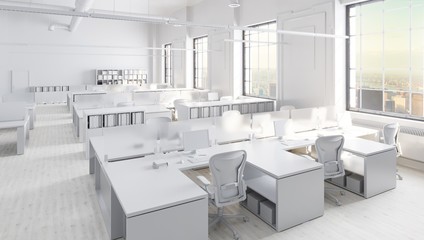 Fototapeta na wymiar White modern office space with city background