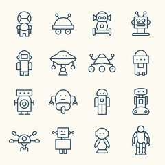 Robots line icon set