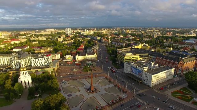 Top view of the Victory Square in Kaliningrad in summer