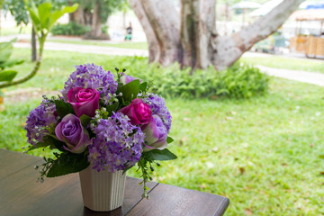 Fototapeta na wymiar Bouquet on a wooden table