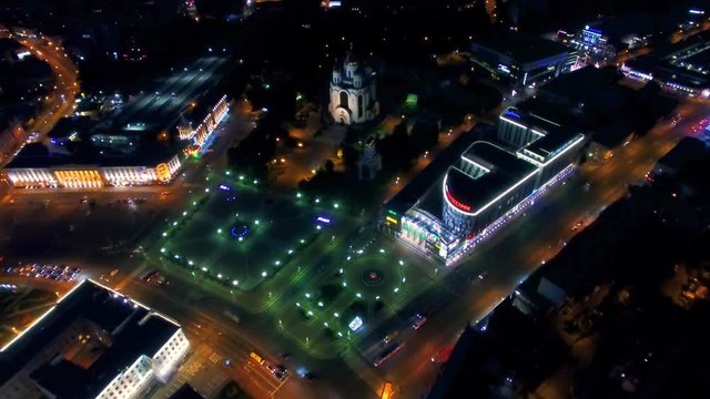 Top view of the Victory Square in Kaliningrad at night