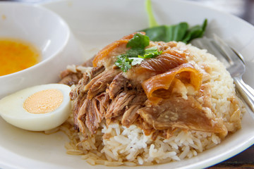 Stewed pork leg on rice
