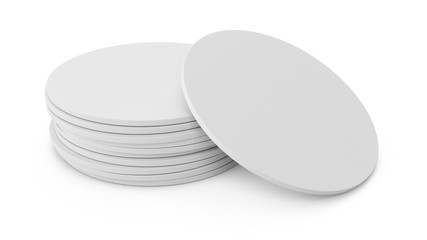 3D rendering white beer coaster isolated on white background