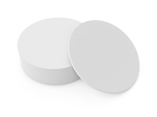 3D rendering white beer coaster isolated on white background