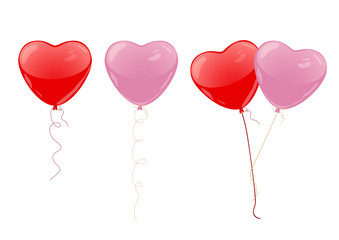 Red and pink heart balloons on white background. Red and pink balloons isolated.