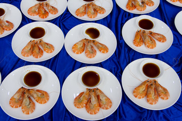 Shrimp baked on white plate