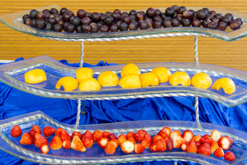 Fruit put on glass trays