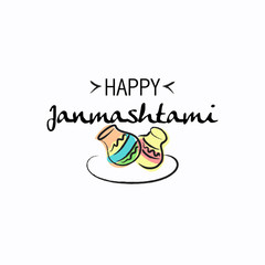 Happy Janmashtami festival typographic design with text, Lord Krishna, flute, sweets. Vector illustration