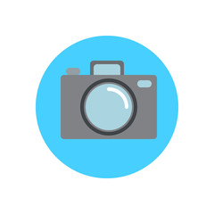 Photo camera flat icon. Round colorful button, circular vector sign, logo illustration. Flat style design