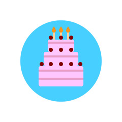 Birthday cake flat icon. Round colorful button, circular vector sign, logo illustration. Flat style design