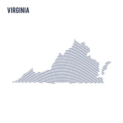Fototapeta premium Vector abstract hatched map of of State of Virginia with curve lines isolated on a white background.