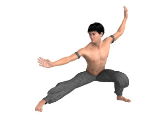 3D Rendering Fighting Monk on White