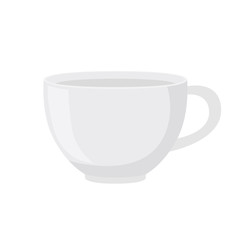 White tea cup in cartoon flat style. Vector illustration
