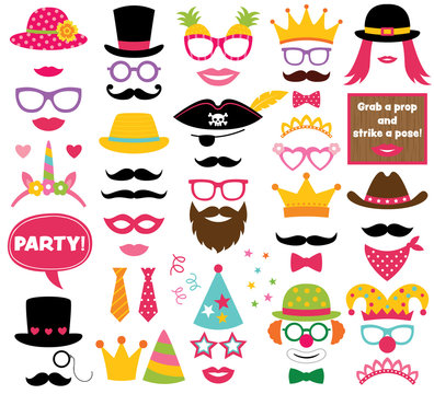 Fun party hats, vector photo booth props