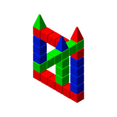 Incredible figure from toy building blocks. Vector colorful illustration.Isometric.