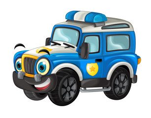 cartoon happy and funny off road police truck / smiling vehicle 