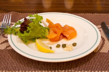 smoke salmon on dish