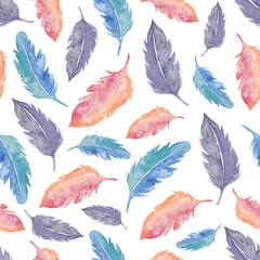 Wall murals Watercolor feathers Watercolor seamless pattern with feathers. Watercolor colorful background. Watercolor texture.