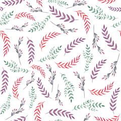 Fototapeta na wymiar Watercolor seamless pattern with colorful leaves. Watercolor floral background. Watercolor branches texture