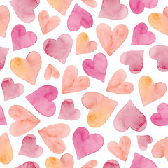 Watercolor seamless pattern with hearts. Watercolor wedding background. Watercolor romantic texture. - 163339887