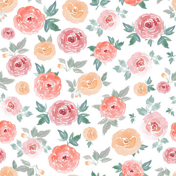 Watercolor seamless pattern with roses. Watercolor floral background. Wedding flowers texture.