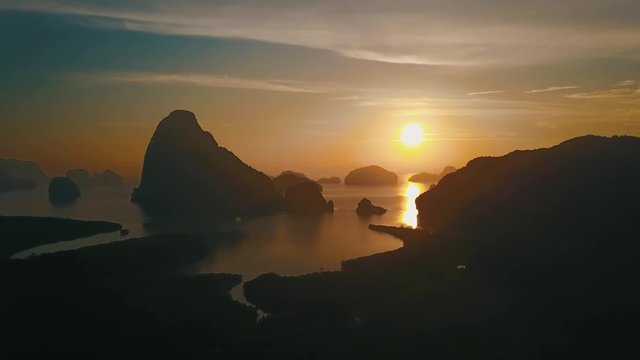 Aerial Panoramic View: Phang Nga Bay at sunrise, PhangNga Bay