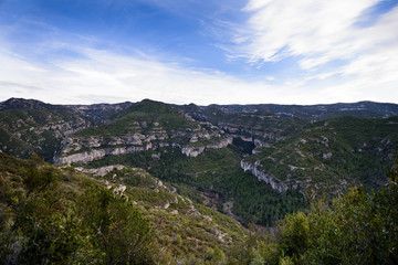 Fototapeta na wymiar Picturesque landscape at Margalef rocks valley, Catalunia, Spain.