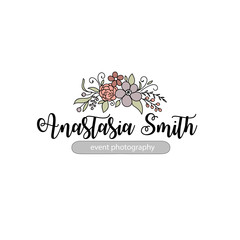 Premade logo design. Photography logotype. Vector floral logo. Bouquet of flowers. Feminine branding design
