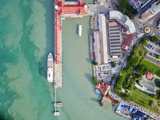 Aerial view from the drone at bay and port of Georgetown