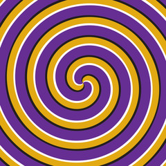 Optical motion illusion background. Purple yellow double spiral surface.