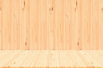  wooden deck table top and wall Background.