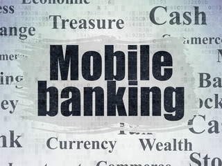 Currency concept: Mobile Banking on Digital Data Paper background