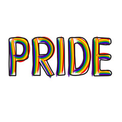 Colored rainbow letters of the handwritten text Pride.   Original symbol for gay parade. Vector designe.