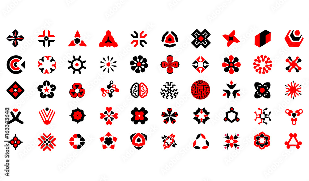 Aufkleber abstract icon set collection, startup business hi-tech geometric symbols, multicolored connected seg