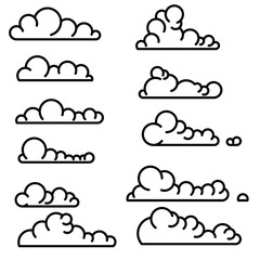 Set of line art style clouds