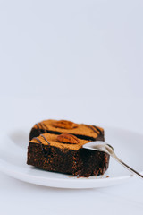 Useful raw chocolate dessert on a white background