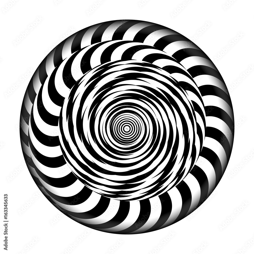 Poster radial spiral with rays. vector psychedelic illustration. twisted rotation effect. black and white v