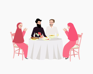 dinner muslim ramadhan iftar woman and man enjoy food break fasting