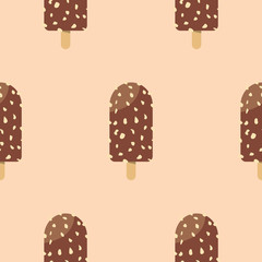 Almond Chocolate Ice Cream Seamless Vector Pattern Background Beige