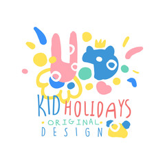 Obraz na płótnie Canvas Kid Holidays logo template original design colorful hand drawn vector Illustration