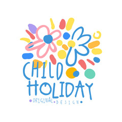 Child Holiday logo original design colorful hand drawn vector Illustration