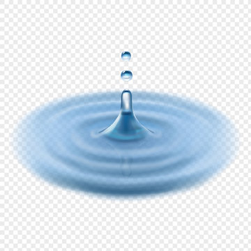 Falling water drop vector transparent realistic illustration