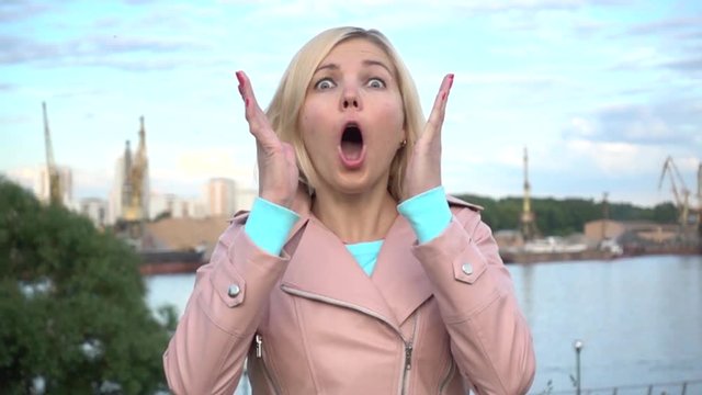 Woman surprising in slow motion
