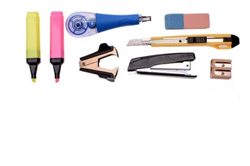 Office supplies pen pencil ruler, isolated on white background