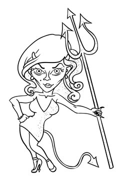 Cartoon image of devil girl. An artistic freehand picture.
