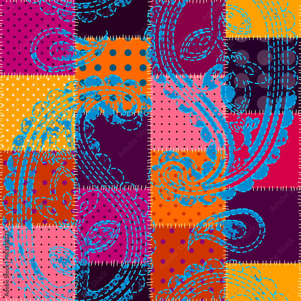 Poster Seamless background pattern. Imitation of a retro patchwork in indian style.