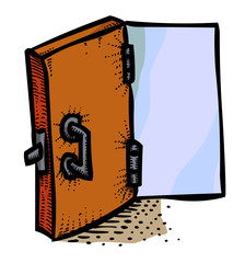 Cartoon image of Door Icon. Open door symbol. An artistic freehand picture.