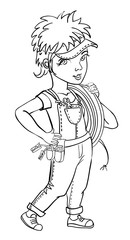 Cartoon image of female mechanic. An artistic freehand picture.
