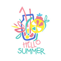 Fototapeta na wymiar Hello Summer logo template colorful hand drawn vector Illustration